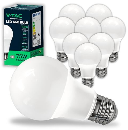 V-TAC 10x Lampadine LED A60 con Attacco E27 potenza 10.5W (Equivalenti a 75W) - Lampadine Nuova Generazione - 1055 Lumen - Massima Efficienza e Risparmio Energetico - 6500K Luce Fredda