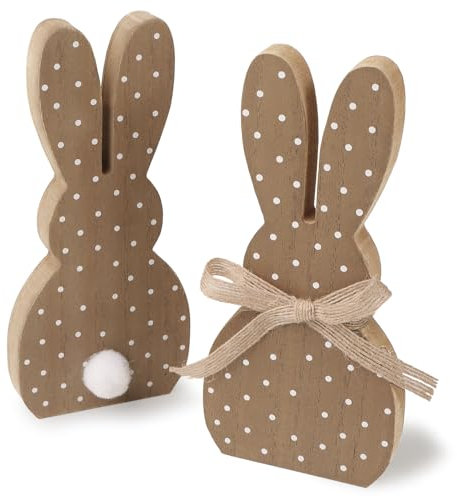 GEBETTER 2pz Coniglietti in Legno Decorativi Pasqua, Coniglio Legno Pasquale, Decorazione Addobbi Tavolo Pasqua Regalo, 2 Stili (Marrone)