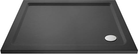 Balterley 900 x 700 mm Rectangular Shower Tray, Slimline Shower Trays, Durable Stone Resin Base Trays for Bathroom Enclosure Cubicle, Central Waste Rectangular Tray for Wetroom Showers (Slate Grey)