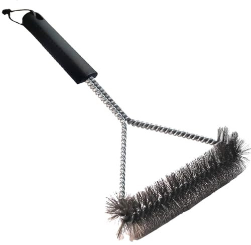 GQC Brosse INOX Triangulaire, Brosse de Nettoyage Triangulaire pour Grille de Barbecue 31,5 cm, Noir