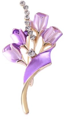 Broche en forme de bouquet de fleurs avec strass violets - Pour femme et homme, Métal