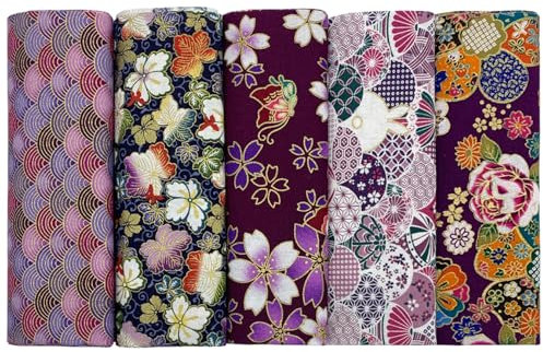 aufodara 5pcs Baumwollstoff 40x80 cm Japanische Stil Patchwork Stoffpakete Bronzing Dekostoff Baumwolle Vorgeschnittener Stoffe zum Nähen DIY Artcraft Handarbeit (Violett)