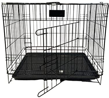 Dog Cage Crate – Heavy Duty Black Metal Folding Crate with 2 Doors, Chew-Resistant Plastic Base Tray, and Carrier Handle – Ideal for Puppy Training (XL: L 92 x H 57 x W 65cm)