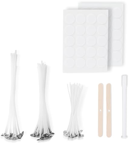 Ovaletta 40 Stück Kerzendocht (6 cm, 10 cm, 15 cm), mit 40 Stück Kerzendocht Aufkleber, Dochte für Kerzen, Kerzendochte für Kerzen, Kerzendocht für Kerzen Selber Machen