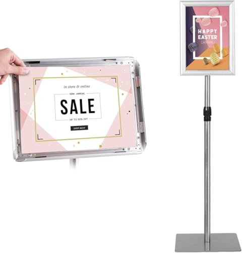 GOPLUS Porte Affiche A3/A4 sur Pied en Aluminium,Panneaux d'Affiche Rotation 360°&Hauteur Réglable, Présentoir sur Pied pour Mariage, Musée, Fête (Argent, A4-Pied Carré)