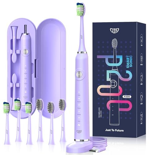 JTF Spazzolino Elettrico Sonico Adulti con 5 Modalità di Spazzolamento, Spazzolini Elettrici ad Ultrasuoni Impermeabile IPX7, 6 Testine, Timer e Custodia Spazzolino da Viaggio