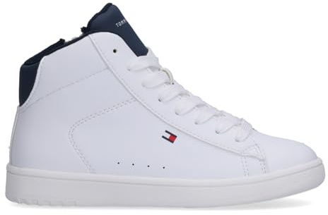 Tommy Hilfiger, Zapatillas a Media Altura con Cordones para niños y niñas, Jack, Blanco/BLU, 32