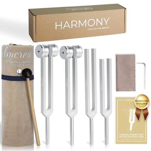 Tuning Forks for Healing Set (128Hz, 136.1Hz, 256Hz, 384Hz) - Weighted & Unweighted Tuning Forks with a Rubber Mallet - Chakra Sound Therapy Instruments with a Bag, Healing Gifts for Women & Men (10)