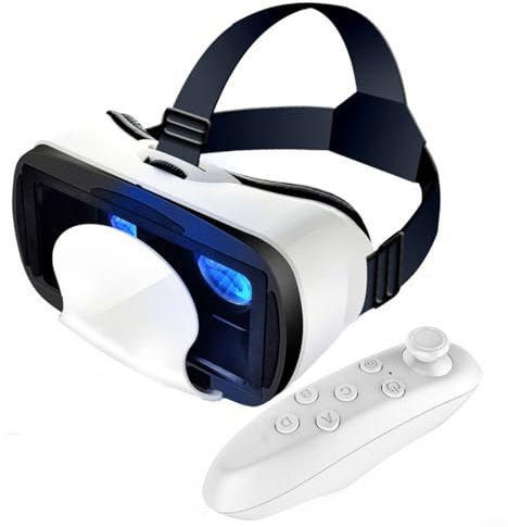 URPIZY Lunettes de réalité virtuelle avec contrôleur : expérience 3D immersive et protection des yeux, réglables pour smartphones de 5 à 7 pouces (blanc)