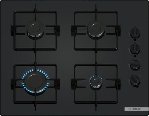 Bosch POP6B6K30, Série 2, Plaque gaz, 4 feux, 60 cm, Verre trempé noir