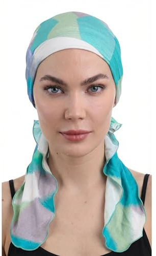 Deresina Bandana de Quimioterapia de Bambu Preanudada para Mujer – Suave y Transpirable, Ideal para Alopecia y Caida del Cabello, Alternativa Comoda a la Peluca(Verde estampado - Talla única)