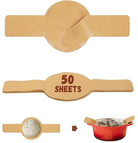 Parchment Paper for Sourdough Baking, GIGYES Bread Sling for Dutch Oven, 8 Round Parchment Paper with Long Handles for air fryer, Easy-Lift, Non-Stick, Odor-Free, 50 Sheets for Cake Baking