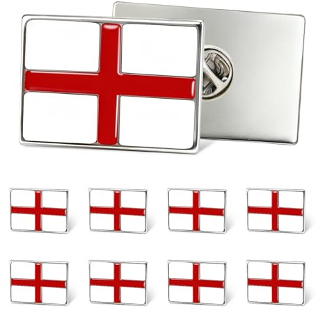10 Pack England Flag Lapel Pins, Rectangular St. George Cross Enamel Badges with Gold Trim for English National Day, Patriotic Celebrations, Office, Suit Jacket, Backpack, or Hat Decorations