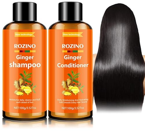 Ensemble shampoing et après-shampooing au gingembre, shampoing anti-frisottis et après-shampooing hydratant à la kératine pour cheveux secs, crépus et abîmés, essence de soin (1Set)