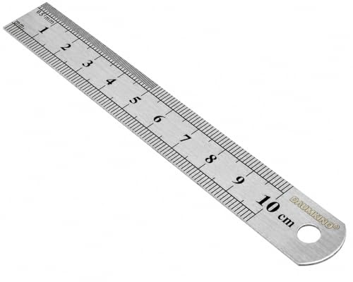 DAUMKINO Règle en Acier Inoxydable – 10 à 50 cm – Règle métallique avec double graduation mm & pouces – À l’unité ou en lot – École, bureau & atelier (acier, 10 cm)