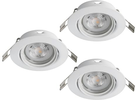 EGLO 3-pack LED infällda spotlights Favazzina, runda takspots | platta metall i vitt, inkl. GU10-lampor, varmvit, Ø 8,8 cm