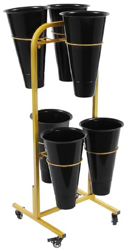 haohang Carrello portafiori a 2 Ripiani con 6 secchi, Supporto Mobile in Metallo con Ruote per Interni ed Esterni, Giardino, Patio, Balcone, Negozio di Fiori(Black)