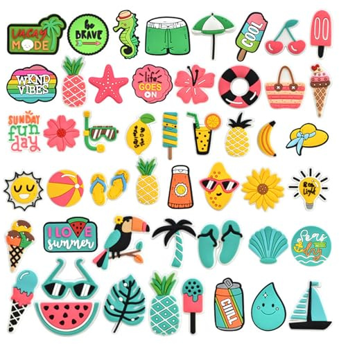 50 Pcs Charmes de Chaussure,Décorations de Plage pour l'été Pins pour Crocs,Breloque de Chaussures Accessoires de Bricolage Charm Pins Chaussures pour Hommes Femmes