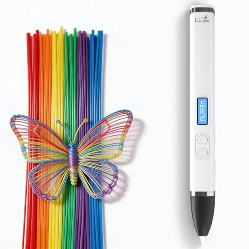 Filapen Juego de bolígrafos 3D de alta calidad, color blanco, filamento PCL, sin riesgo de quemaduras, a partir de 8 años, filamentos de 25 m + plantillas