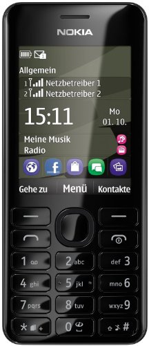Nokia Asha 206 Dual-SIM Smartphone (6,1 cm (2,4 Zoll) Display, 1,3 Megapixel Kamera) schwarz