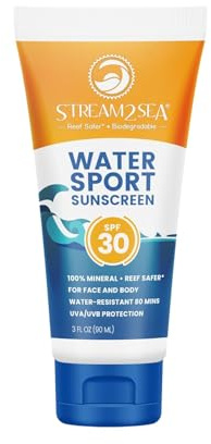 STREAM2SEA SPF 30 Mineral Sunscreen, Biodegradable and Reef Safe, 90 ml, Non-Greasy and Moisturizing, Face and Body Protection