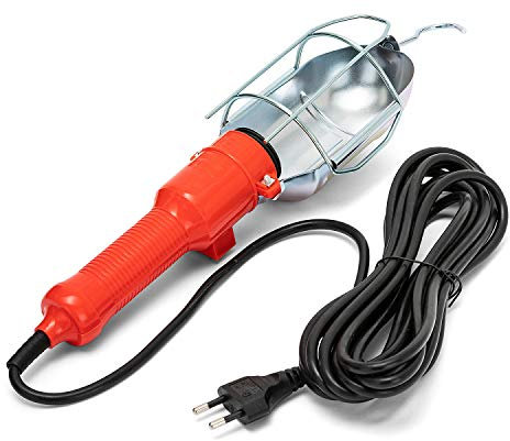 Velamp Workshop Lámpara de Trabajo portátil para Uso en Garaje, Bodega, Taller, Obra de construcción con Interruptor y Cable de 10 m. Portalámparas E27, Compatible con LED, 60 W, Naranja
