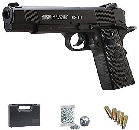 Set Gamo Red Alert RD 1911 - Pistola de Aire comprimido + maletín y Accesorios. Arma de CO2 de balines (perdigones BB's de Acero) Cal 4.5mm <3,5J