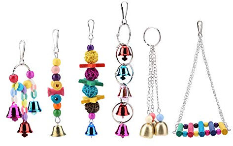 Vogel Papagei Haustier, 6 Stück Papagei Spielzeug mit Schwingen und Glöckchen hängende Swing Spielzeug Hängematte für Nymphensittich, Finken, kleine bis mittelgroße Papageien, perf