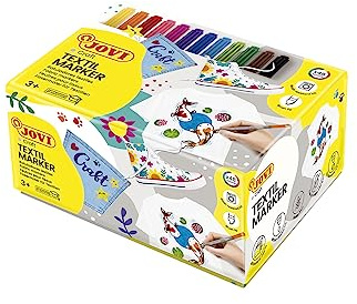 Jovi - Textilmarkör, Etui med 48 markörer, olika färger, Permanenta markörer för textilier, Idealisk för att dekorera alla typer av tyg (1448T)