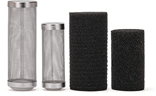 XCRUI 2 st 12 mm/16 mm rostfritt stål akvariefilter insugningsskydd nätskydd, fisktank filterskydd med 2 st filtersvamp för uppfödning av fisk räkor tank