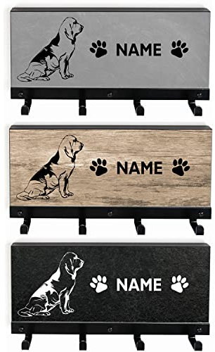 Tierisch-tolle Geschenke Bloodhound Leinengarderobe für Hunde Hundegarderobe Leinenhalter Dogstation | mit Wunschnamen personalisiert