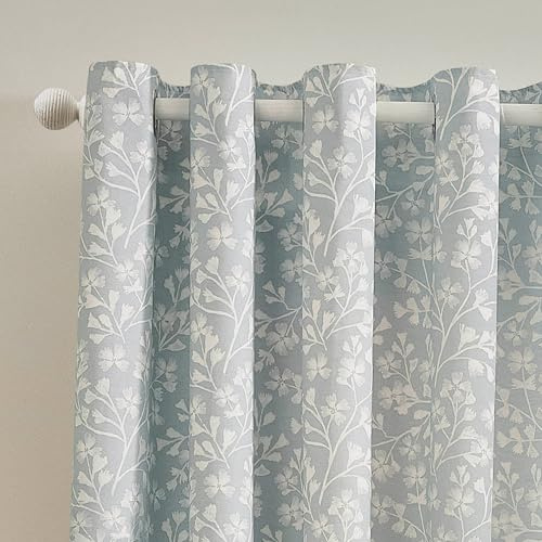 Catherine Lansfield Brooke Floral 90x90 Inch Lined Eyelet Curtains Two Panels Duck egg Blue