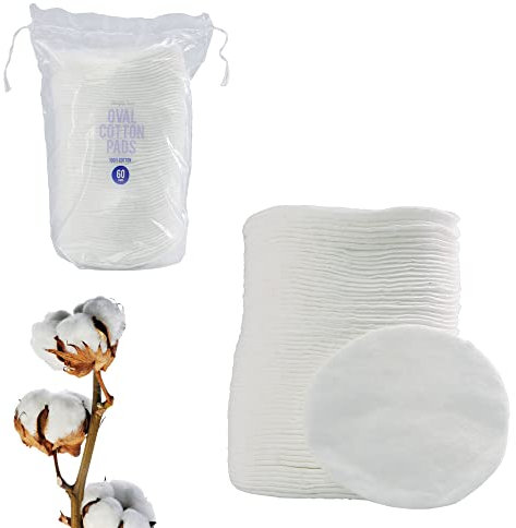 60 Great Value Cotton Ovals for Applying Creams and Lotions on Skin and Face, Great for Removing Makeup, Hypoallergenic Pads, 100% Pure Vegan Cotton (60 Count, White Oval Pads)