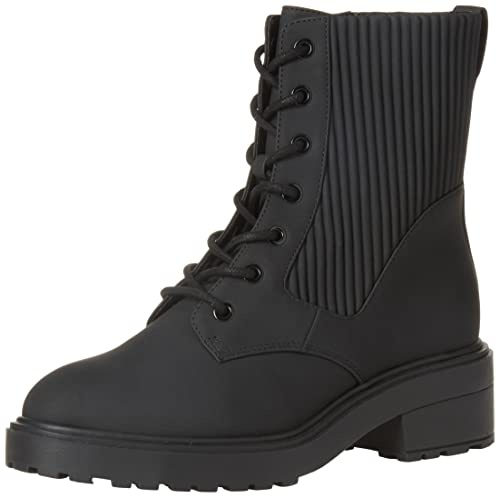 Amazon Essentials Stivali da Combattimento gommati con Suola Spessa Donna, Nero, 40.5 EU