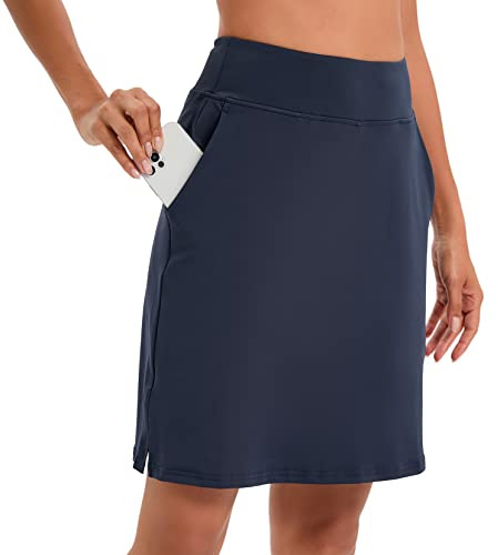 Timuspo Ropa Deportiva Mujer Pantalones Longitud de la Rodilla Falda de Tenis de Cintura Alta con Pantalones Debajo Deportes de Golf