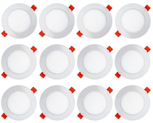 AB Elektro LED Einbaustrahler 230V flach - 12er Set - 6W LED Spot - 6500K - 106mm - IP20
