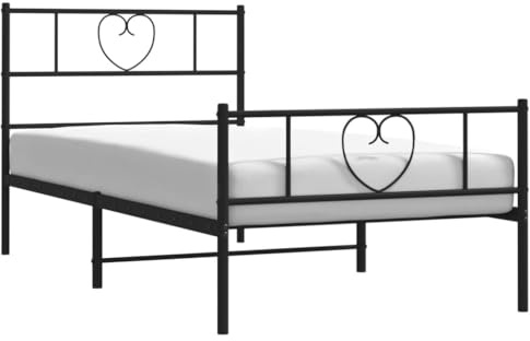 vidaXL Sängram med huvudgavel och fotgavel svart metall 75x190 cm, säng, metallsäng, metall sängram, sängar, metallsängar, metall sängramar, gästsäng