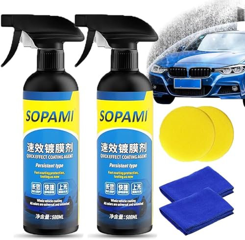 Sopami Spray per rivestimento per auto, Rimuovi la pellicola di olio per vetro per auto, Sopami Rivesti rapidamente spray per cera per auto (Spruzzo*2)