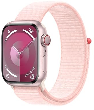 Apple Watch Series 9 [GPS + Cellular, 41mm] - Aluminum Case with Pink Sport Loop, One Size (Renewed)