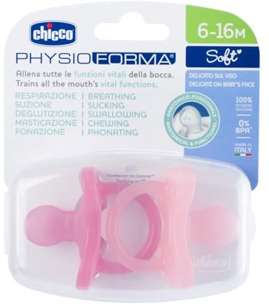 Chicco PhysioForma Ciuccio in Silicone 6 - 16 Mesi, Set di Gommotti Morbidi e Delicati, Supportano la Respirazione Fisiologica e Favoriscono il Corretto Sviluppo della Bocca, Rosa