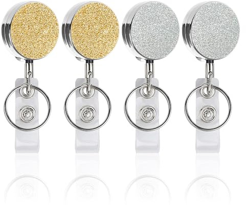4 stycken ID-kortshållare, ID-hållare, infällbar ID-hållare, lätt att bära ID-hållare, glittrande ID-kortshållare (guld, silver)