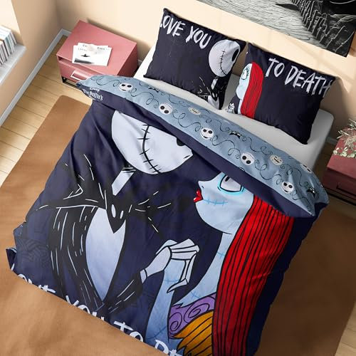 Disney Stitch Duvet Cover and Pillowcase Set Kids Teens Bedding Bedroom Accessories - Single or Double (Black Jack Sally Double)