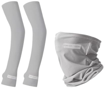 VYIBPDY Set di 3 maschere protettive solari e manicotti,manicotti braccia,manicotti pallavolo,Raffreddamento Maniche di Protezione Solare Anti UV,calda sciarpa ad anello, per sport, ciclismo, corsa