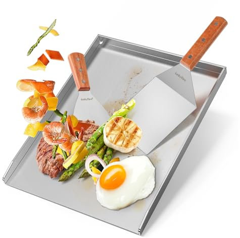 Onlyfire Plancha Barbacoa de Acero Inoxidable con 2 Espátulas BBQ para La Mayoría de Las Barbacoas de Gas y Carbón, Accesorios para Plancha, 40 ×30 × 2.5 cm