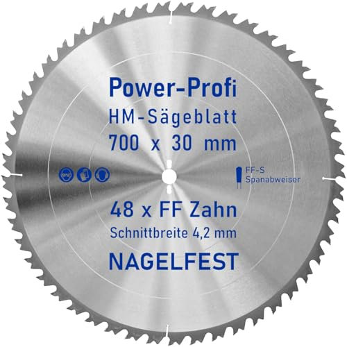 HM-Sägeblatt 48 x Zahn FF 700 x 30 mm FF-S Nagelfest mit Spanabweiser Kreissägeblatt HW für Tischkreissäge Wippsäge Schalholz Naturholz Holzplatten Bauholz Brennholz Schaltafel mit Betonbeschlag Nägel