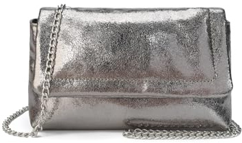 Gladdon Bolso de mano pequeño para mujer con correa de cadena desmontable, piel suave y brillante, bolso de hombro cruzado para fiestas y uso diario, gris, 8.3 inches x 2.2 inches x 4.7 inches
