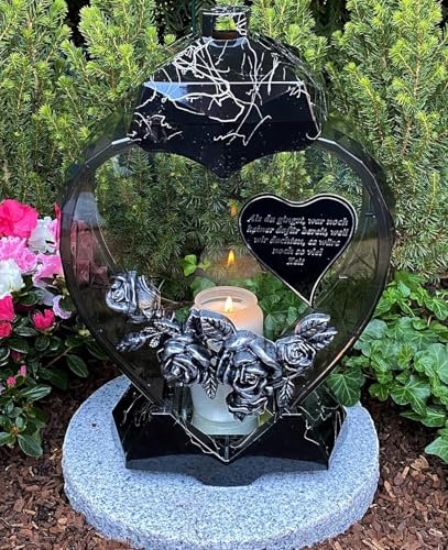 Grablampe Laterne Herz Form mit Beschriftung NEU - Grablicht Kerze Grabkerze Grabdekoration 33 cm H.! Grabschmuck Neue Model incl. Kerze