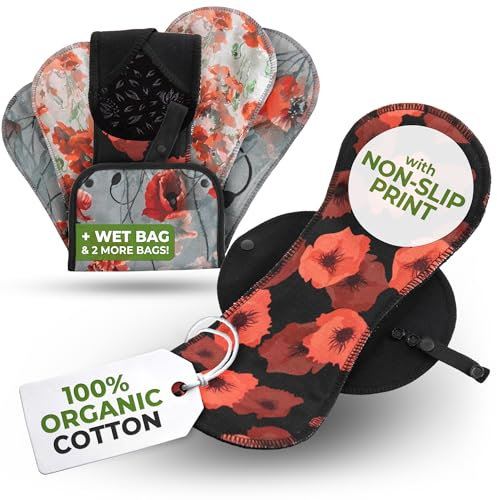 Öko Inkontinenzeinlagen waschbar mit rutschfestem Druck für Blasenkontrolle (L+XL, 6er-Pack); aus Bio-Baumwolle, hohe T°-Wäsche; hautfreundliche Stoffbinden mit schneller Absorption & Geruchsschutz