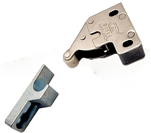 Kit Push Pull BASKE Modello PLUS, Mini Latch in Acciaio e Ganci Snap in Lega di Zinco per Sportelli e Botole di Ispezione, Chiusura a Scrocco a Molla, Fori per Viti - 2 mini chiavistelli e 2 ganci
