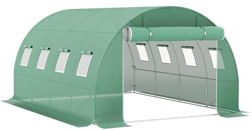 Outsunny Bâche de Rechange Serre Tunnel 12 m², bâche 4 x 3 x 2 m PE Anti-UV imperméable 8 fenêtres + Porte Enroulable zippée Vert